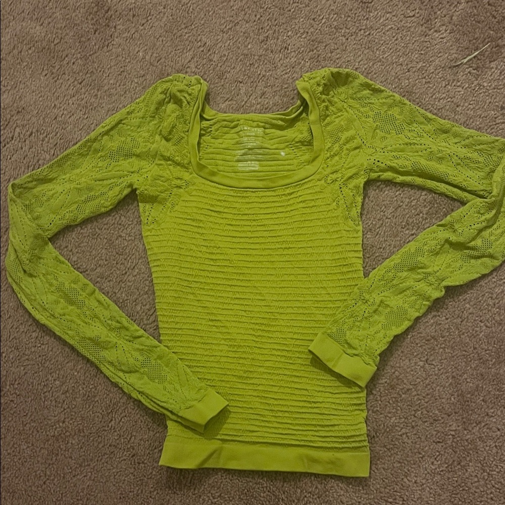 Free People Lime Green Lace Blouse
